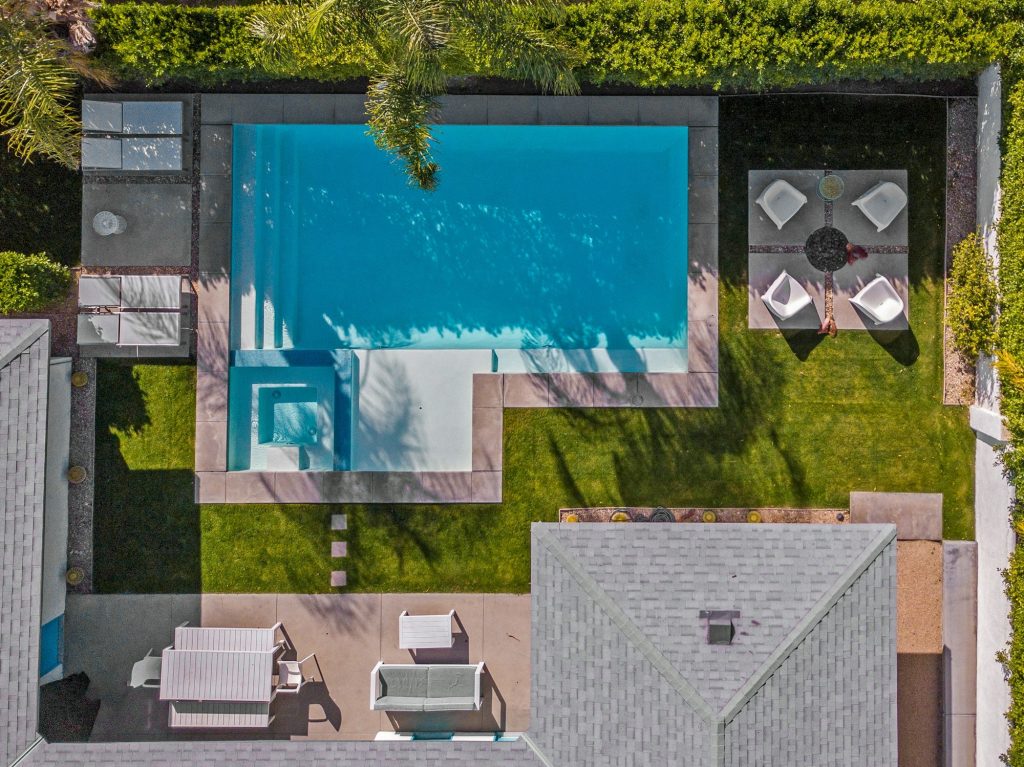 Beautiful drone photo of pool in backyard